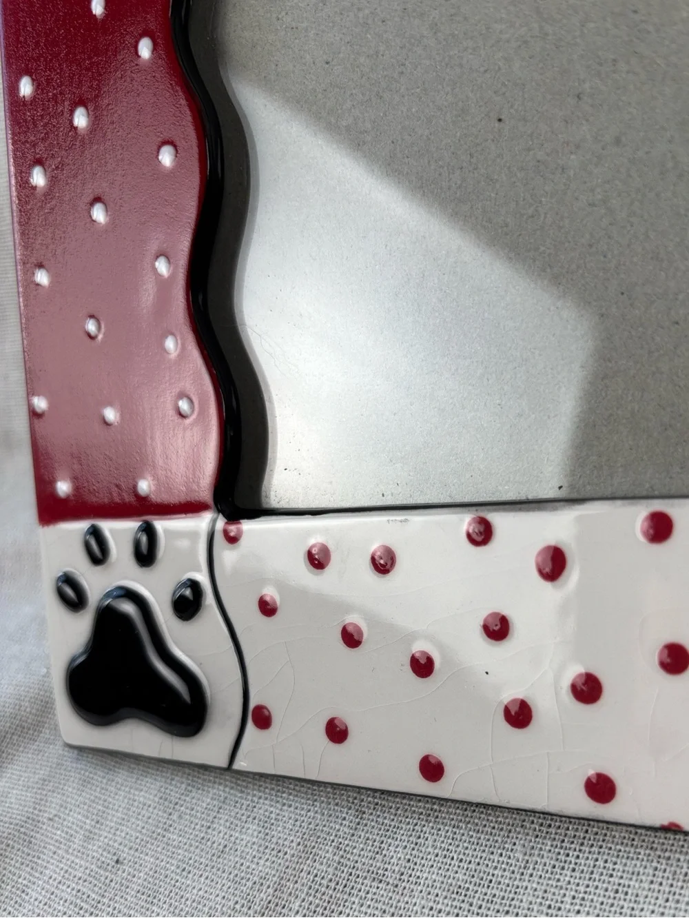VTG Boyds Home Ceramic Paw Print Pet Photo Frame Red White 5x7 Dog Cat 2004